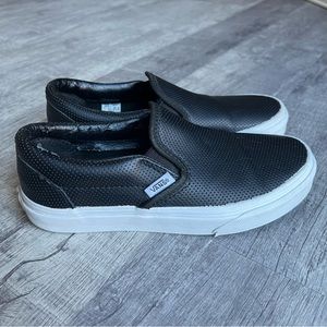 Vans Classic Slip-On Black Perforated Leather Skate Sneakers Size 5.5